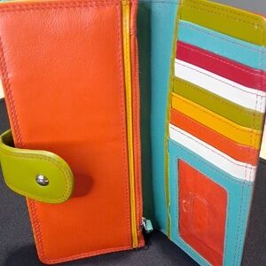 Vibrant Orange and Green Bifold Wallet with Modern Design